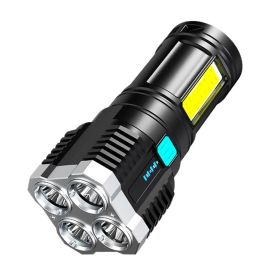 4-core Led Multi-functional Bright Flashlight COB Side Light Outdoor Portable Home USB Rechargeable Flashlight - Black Flashlight