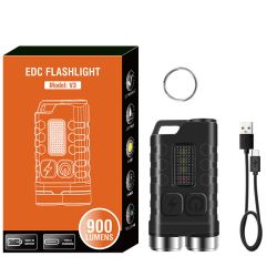 Mini Portable Key Light LED Flashlight TYPE-C Rechargeable Camping Hiking Lantern High Power Luminous Flash Light Pocket Torch - black