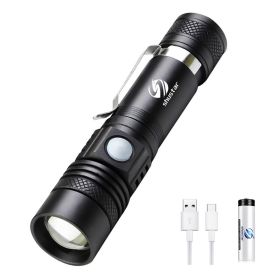 Ultra Bright LED Flashlight With T6 LED lamp beads Waterproof Torch Zoomable 4 lighting modes Multi-function USB charging - Package B-2600 mAh