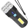 Rechargeable Flashlight LED Floodlight Torch with Strap Super Bright Flashlight  - Black