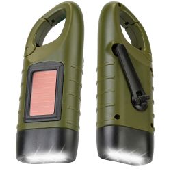 2 Packs Hand Crank Solar Powered Flashlight 3 LED Emergency Light Solar Torch for Camping Climbing Outdoor Activity - Green