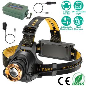 Super Bright Headlamp Adjustable Rechargeable LED Spotlight Floodlight - Black