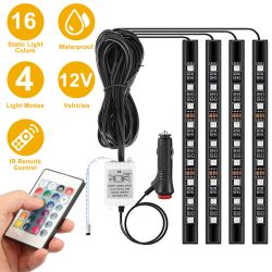 4PCS 36LEDs 12V Car Atmosphere Light Strip IP65 Colorful RGB LED Neon Lights IR Remote - Black