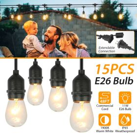 48FT Outdoor String Light Waterproof Patio String Lights Bulbs Commercial Yard Lights Garden Ambience - Warm White