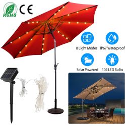 Solar Umbrella Lights Outdoor Parasol String Light 8 Lighting Mode Waterproof 104 LED 8 Bundles Warm White - Warm White