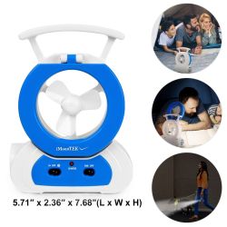 Desk Cooling Fan w/180Â°Adjustable LED Lamp Baby Stroller Fan Emergency Flashlight Torch - Blue