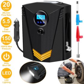 Tire Inflator 12V DC 100W 150PSI Digital Tire Pump w/LCD Display Electric Air Compressor Pump 20L/Min Air Flow - Black