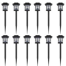 vidaXL Outdoor Solar Lamp LED Light Set 12 pcs with Spike 3.4"x3.4"x15" - Black