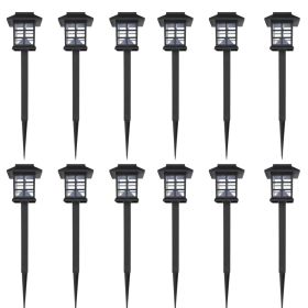 vidaXL Outdoor Solar Lamp LED Light Set 12 pcs with Spike 3.4"x3.4"x15" - Black