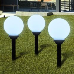 Outdoor Path Garden Solar Lamp Solar Ball Light LED 7.9" 3pcs with Ground Spike - White