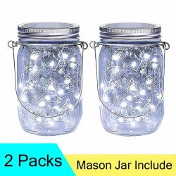 2x Solar Mason Jar Lid Insert Fairy String Light 20 LED Jar Include Garden Decor - Plastic