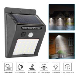 Solar Light 20 LEDs Outdoor PIR Motion Sensor Lights IP65 Waterproof 120 Degree Sensing Wide Angle Lighting - Black