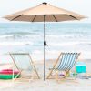 9FT Strip Light Umbrella Waterproof Folding Sunshade Top Color without Resin Baseis - Beige