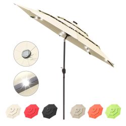 10Ft 3-Tiers 32LEDS Patio Umbrella Beige - LA01