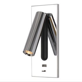 Wall Mounted Reading Light with USB Charge;  4000K Embedded lamp for Bed headboard - Bright chrome