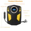 Portable Car Tire Inflator DC 12V Digital Car Air Pump Compressor Electric Air Pump with LED Light 150PSI - Black+Yellow