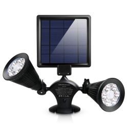 Solar Lights Outdoor Solar Power Motion Sensor Spotlights 2000lm Security Lights w/ Dual Head - Black