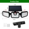 Solar Wall Lamp 74 LEDs 3 Adjustable Head Motion Sensor Flood Light IP65 Waterproof Security Light Outdoor - Black