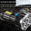 Spotlight Four-Eye Strong Light Flashlight USB Rechargeable Flashlight Portable Spotlight Long-Range Shot Cob Flashlight - black