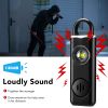 USB Chargeable Personal Safety Alarm Keychain 130 DB With LED Light For Outdoors - Black