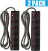 Bosonshop 2 Pack Long Power Strip Surge Protector;  6 Metal Power Outlets 2 USB Ports;  6 ft Long Extension Cord - KM3731