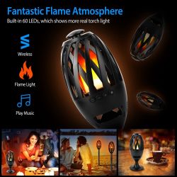 LED Flame Speakers Torch Wireless Speaker Waterproof Stereo Bass Speaker Outdoor Light-Up Speaker Atmosphere LED - Black