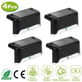 4Pcs Solar Powered LED Step Lights Outdoor Water-Resistant Dusk To Dawn Sensor Fence Lamps For Stairs Yard Railing - Black