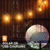 48FT Solar Outdoor String Lights With 15 Bulbs S14 Waterproof LED Patio Lights With 4 Lighting Modes For Garden;  Party - 48ft