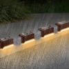 4Pcs Solar Powered LED Step Lights Outdoor IP55 Waterproof Dusk To Dawn Sensor Fence Lamps - Brown - Warm