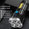 Spotlight Four-Eye Strong Light Flashlight USB Rechargeable Flashlight Portable Spotlight Long-Range Shot Cob Flashlight - black