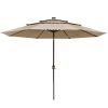 11Ft 3-Tiers 40LEDS Patio Umbrella Khaki, Vented Patio Umbrella Market Table Umbrella with Lights and Crank Handle with Auto-tilt Mechanism - LA01