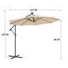 10 FT Solar LED Patio Outdoor Umbrella Hanging Cantilever Umbrella Offset Umbrella Easy Open Adustment with 24 LED Lights - tan - Tan