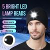 Light Knitted Hat With 5 LED Strong Lights; Lighting Warning Lights; Suitable For Outdoor Night Running And Fishing - Black - One-size