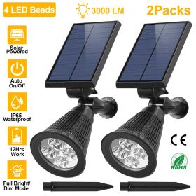 2Pcs Solar Spotlight Outdoor Dusk To Dawn Light Wall Path Lawn Garden Lamp Waterproof - Black