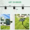 48FT Solar Outdoor String Lights With 15 Bulbs S14 Waterproof LED Patio Lights With 4 Lighting Modes For Garden;  Party - 48ft