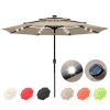 11Ft 3-Tiers 40LEDS Patio Umbrella Khaki, Vented Patio Umbrella Market Table Umbrella with Lights and Crank Handle with Auto-tilt Mechanism - LA01