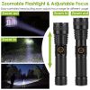 Tactical LED Flashlight Zoomable Rechargeable Search Light Torch  - Black