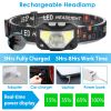 2Packs Rechargeable Motion Sensor Headlamp 6 Light Modes Headlight Torch Flashlight for Fishing Running Camping Hiking - Black