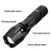 Cross Border T6 Strong Light Flashlight LED Aluminum Alloy Telescopic Zoom USB Charging Outdoor Searchlight Remote Flashlight - black