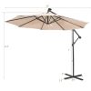 10 Feet Patio Solar Powered Cantilever Umbrella with Tilting System - Beige