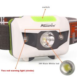 AloneFire HP30 3W Red White LED Lightweight Light; AAA Battery Headlamp; Portable Headlight For Outdoor Fishing Camping & Climbing - White - White