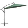 vidaXL Hanging Parasol with LED Lighting 118.1" Green Metal Pole - Green