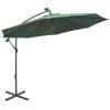 vidaXL Hanging Parasol with LED Lighting 118.1" Green Metal Pole - Green