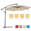 10 FT Solar LED Patio Outdoor Umbrella Hanging Cantilever Umbrella Offset Umbrella Easy Open Adustment with 24 LED Lights - tan - W41917533