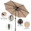 9FT Strip Light Umbrella Waterproof Folding Sunshade Top Color without Resin Baseis - Beige