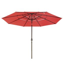 11Ft 3-Tiers 40LEDS Patio Umbrella Red