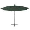 vidaXL Hanging Parasol with LED Lighting 118.1" Green Metal Pole - Green