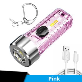 1pc Mini Portable LED Flashlight With Keychain; USB Charging Warning Light For Outdoor Camping Emergency - Transparent (Color: pink)