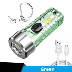 1pc Mini Portable LED Flashlight With Keychain; USB Charging Warning Light For Outdoor Camping Emergency - Transparent (Color: green)