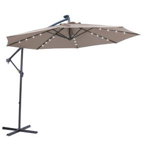 10 FT Solar LED Patio Outdoor Umbrella Hanging Cantilever Umbrella Offset Umbrella Easy Open Adustment with 32 LED Lights - Blue (Color: tan)